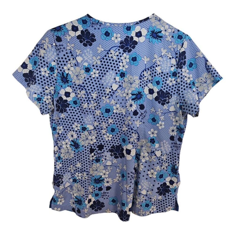 Happy Scrubs Navy Blue Floral V-neck Scrub Top Size L - Picture 5 of 8